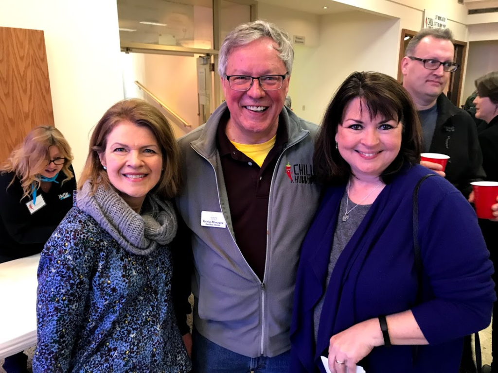 Susan Kent at CCEFS Chili Hubbub with Commissioner Lisa Weik and Greig Metzger, March 2019