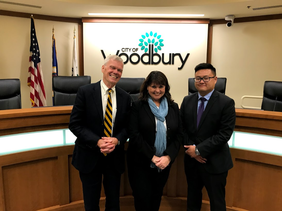 Senator Susan Kent in the Woodbury Council Chamber with Rep. Tou Xiong and Rep. Steve Sandell, Sept 2018